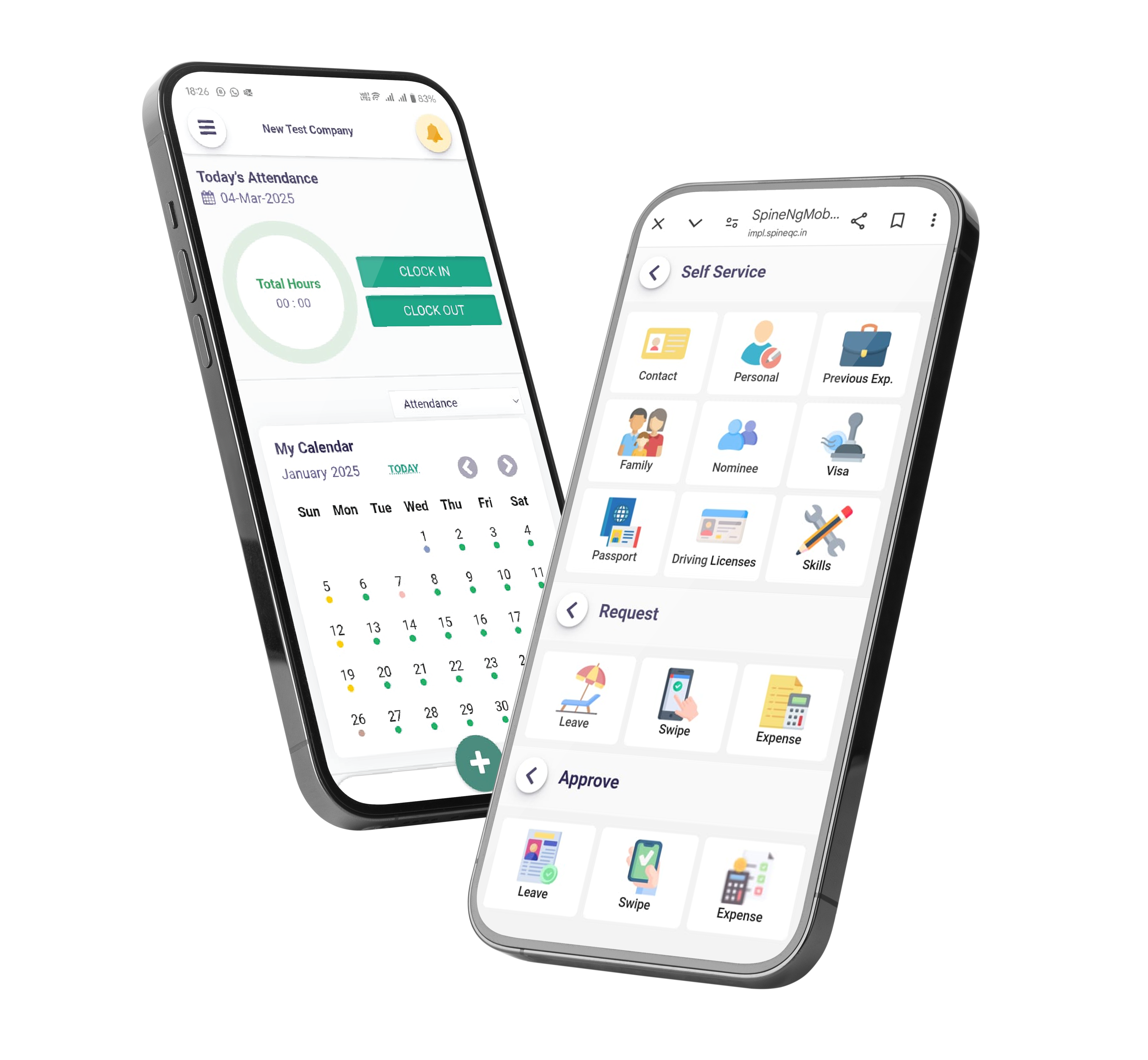 HRMS dashboard on mobile